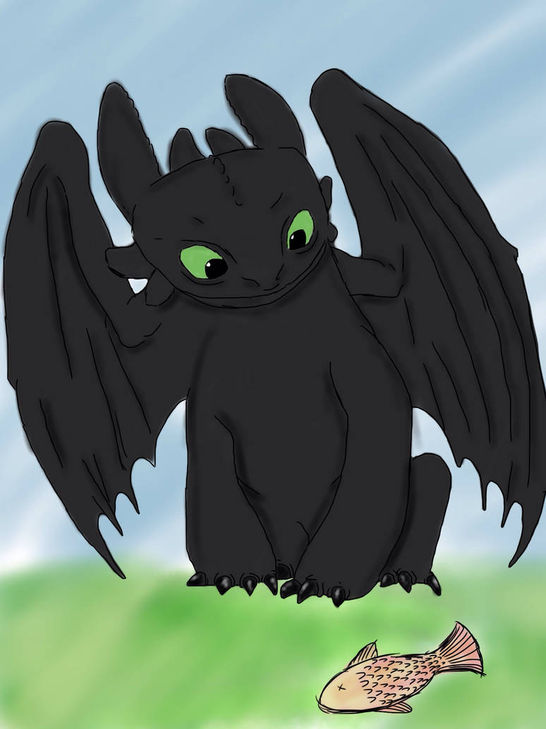 Toothless with fish by jasminelovescatss on DeviantArt