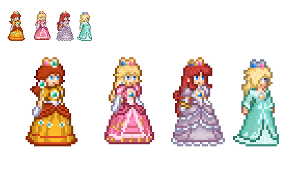 Daisy. peach, shokora and rosalina smash sprites