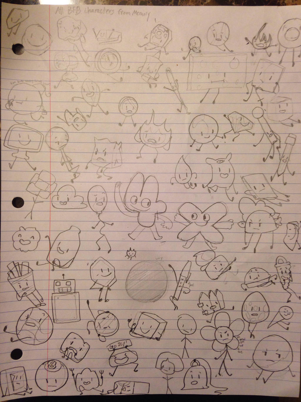 Bfb Hand Draw All BFB characters drawn from memory by ThatOneGalWhoIsWeird on DeviantArt