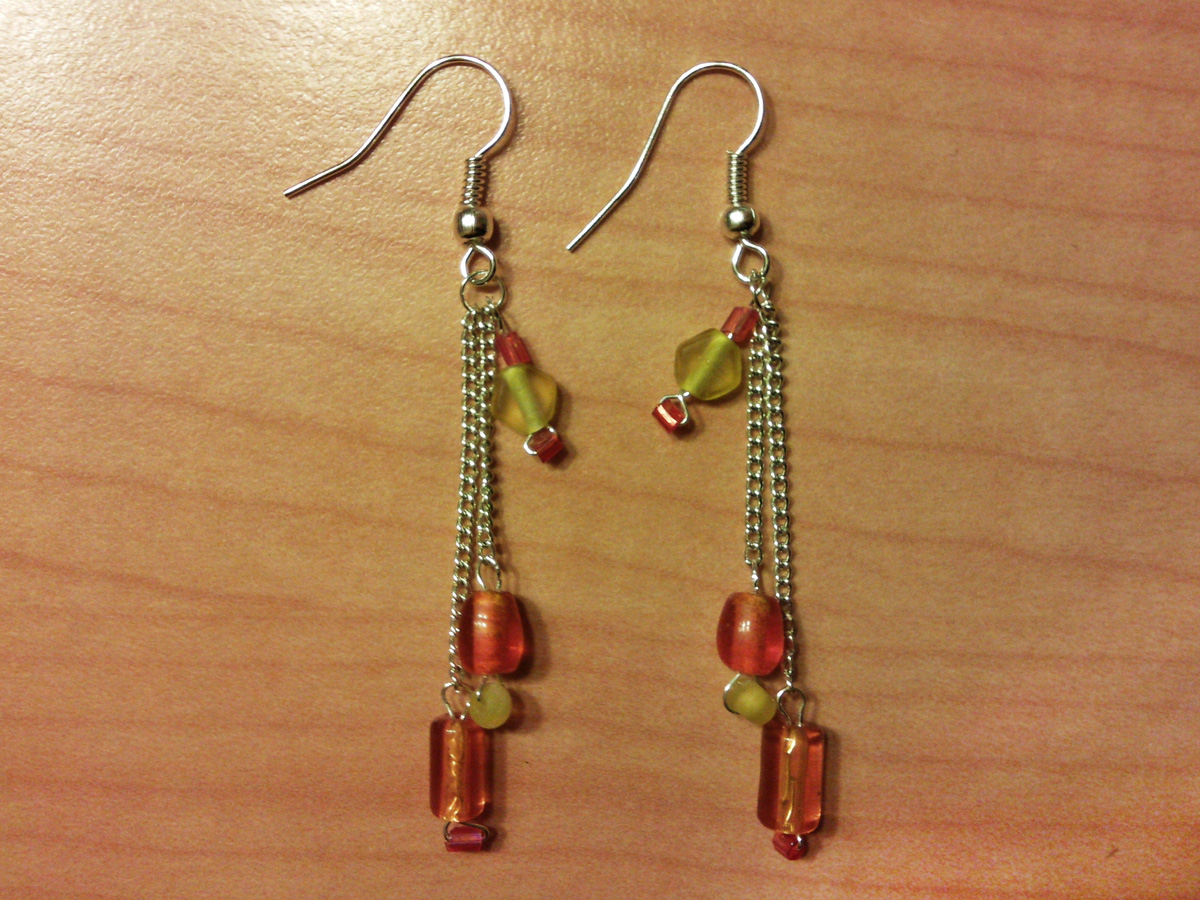 orange and yellow dangling bead earrings