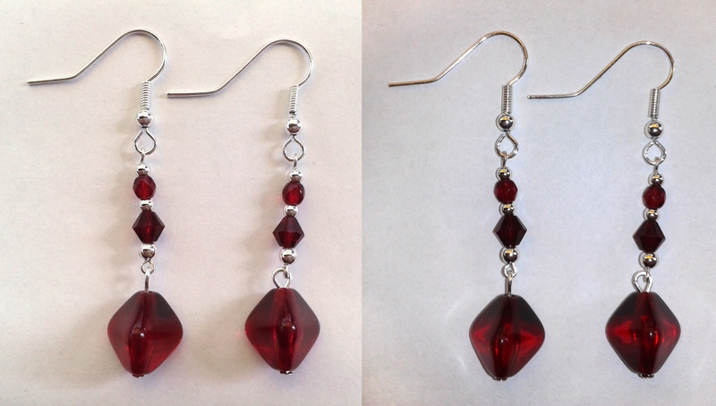 red glass and silver pearl earrings