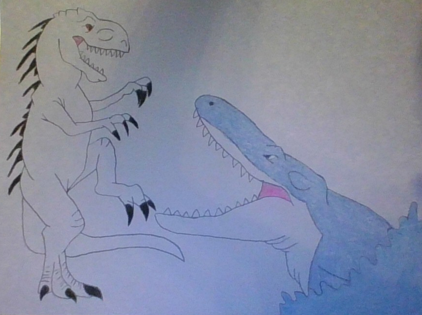 t rex vs indominus rex vs mosasaurus
