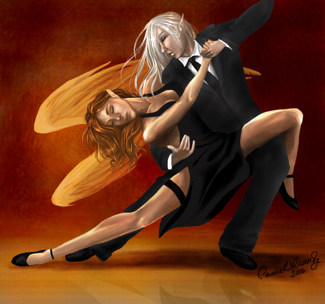 Танцы арт. Танец пары. Парный танец фэнтези. Пара танцует арт. Ангел в танце с демоном персонажи