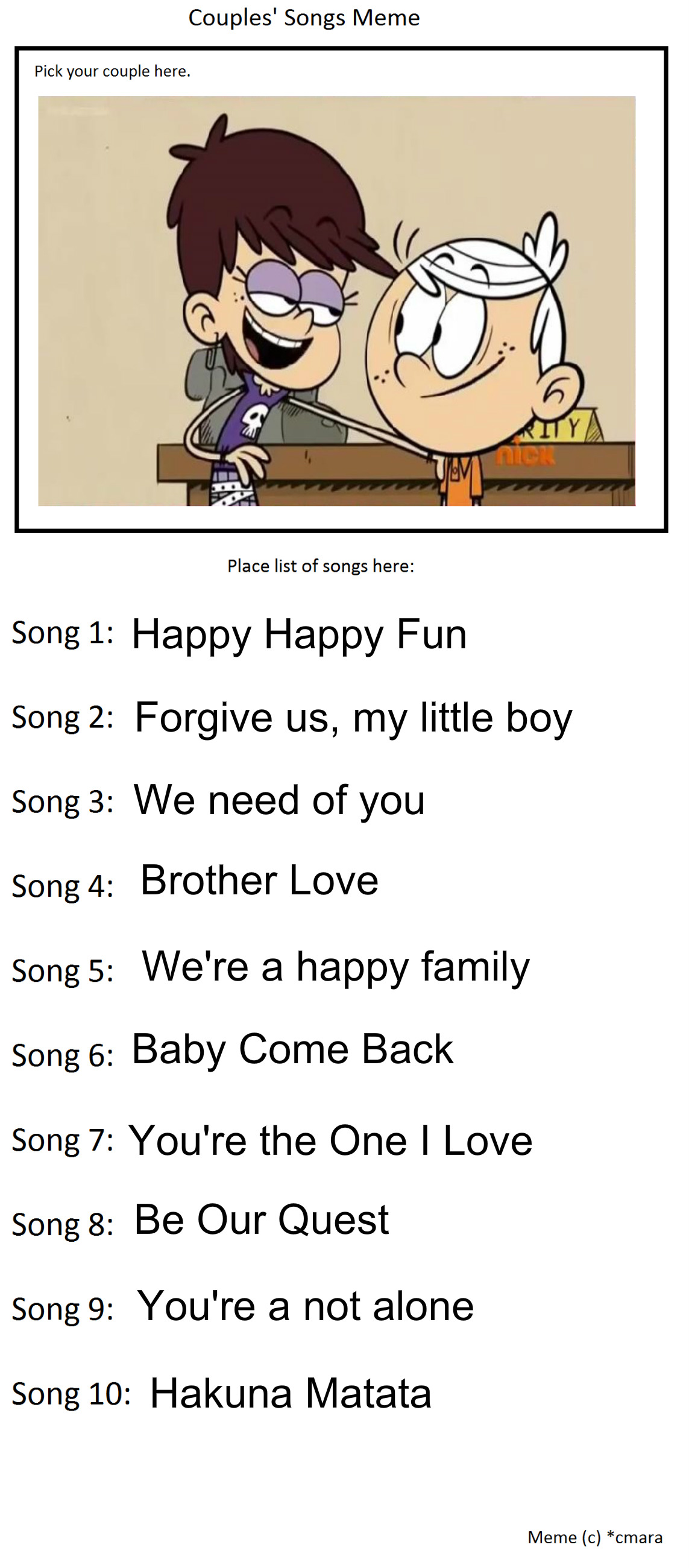 Couple's Songs Meme: Lincoln and Luna Loud by Bart-Toons on DeviantArt
