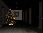 Dark corridor with xmas tree by Ecathe