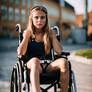 Wary Young Girl in Wheelchair, Bare Legs, Shorts