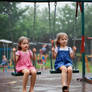 Creepy Wet Little Girls on Swingset in the Rain