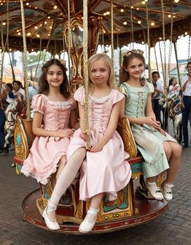 Retro Formally Dressed Girls on Carousel