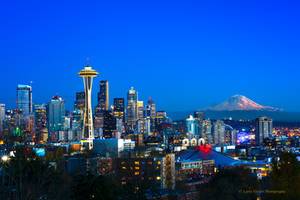 Seattle Skyline with Mount Rainier 2014 by LarryGorlin