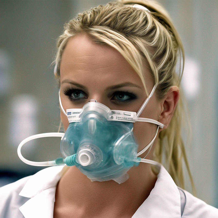 Brittany Spears, nurse, wearing oxygen mask breath
