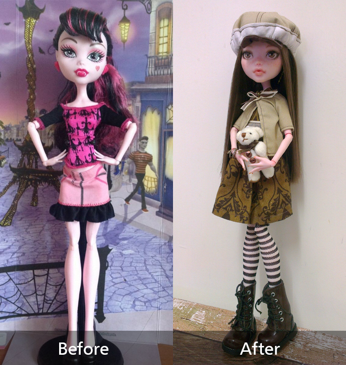 Amber (OOAK MH doll - before after)