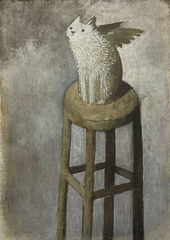 Winged White Cat (High Stool)