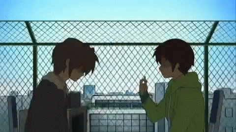 Kyon and Koizumi animated gif.