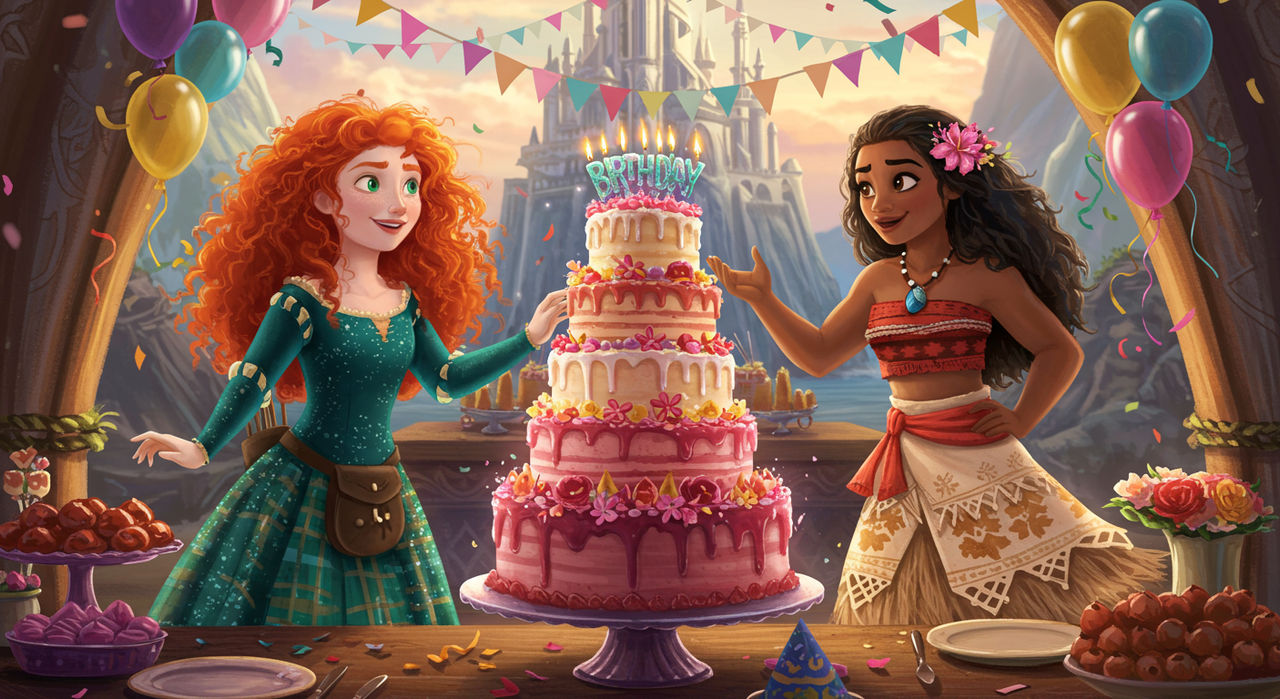 Merida Rice Cake Challenge Merida and Moana Birthday Cake by bettyboo7050 on DeviantArt