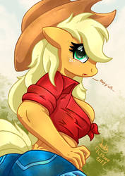 MLP FIM - Anthro Applejack Working by Joakaha