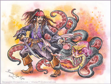 Captain Jack Sparrow and Kraken.