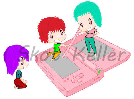 Chibis playing with DS by skotkeller on DeviantArt