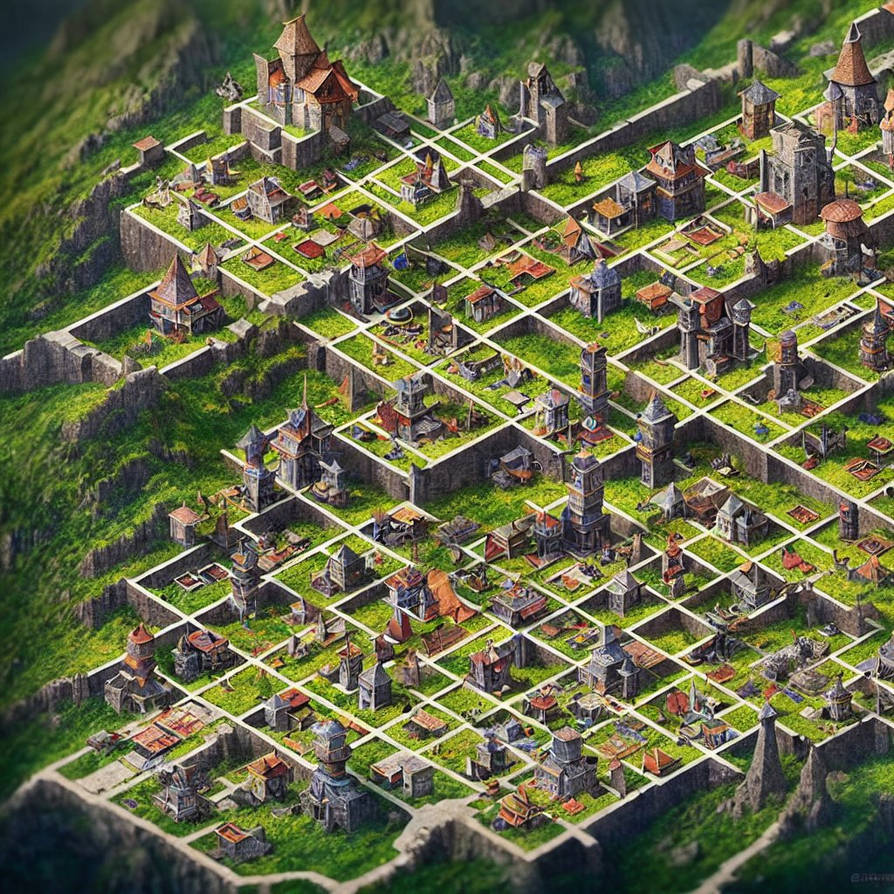 Isometric--map-of-a-fantasy-village-on-a-mountain- by ziggyxdust on ...