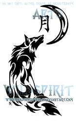 Howling Wolf And Moon Tribal Design