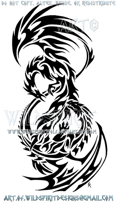 Phoenix Dragon Tribal Design by WildSpiritWolf