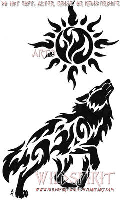 Celestial Sun Wolf Tattoo