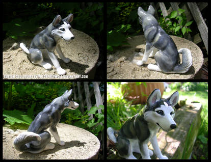 Sitting Grey Husky Sculpture