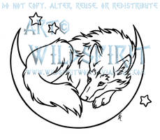 Resting Wolf In Moon Lineart