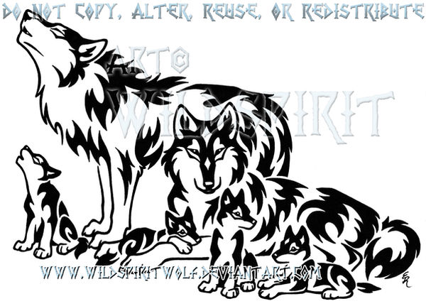 Tribal Wolf Family Design