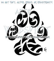 Wolf Paw Print Tribal Tattoo