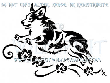 Frolicking Corgi And Orchids Tribal Design