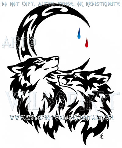 Wolf And Fox + Tear Drop Moon Tribal Design
