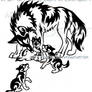 Mother Wolf And Three Pups Tribal Design