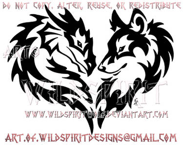 Tribal Dragon And Wolf Heart Design