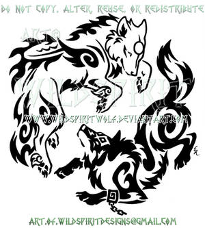 Amaterasu And Link Playful Frolic Tribal Design