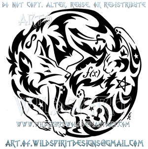 Wolf And Cat + Symbols Yin Yang Tribal Design