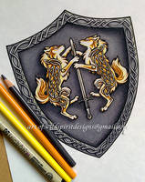 Celtic Wolves Of Light - Heraldic Shield Design