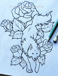 Ember Roses + Wolf - Lineart Design