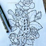 Ice Roses + Snow Leopard - Lineart Design
