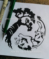 Lion + Baobab Tree - Tribal Yin Yang Design