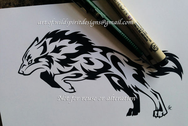 Brave Determined Wolf - Tribal Design by WildSpiritWolf