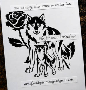 Mother Wolf + Pup With Rose - Tribal Design