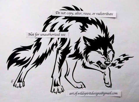 Aggressive Snarling Wolf - Tribal Design