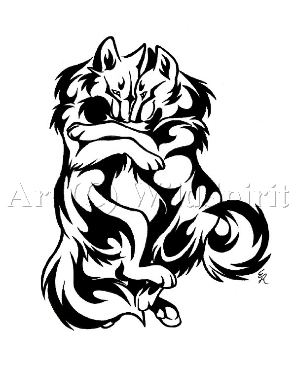 Cuddle Wolves Tattoo Design