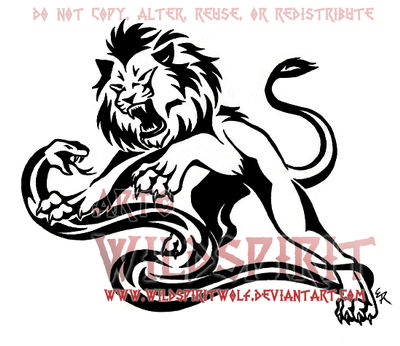 Tribal Fury Lion Snake Tattoo