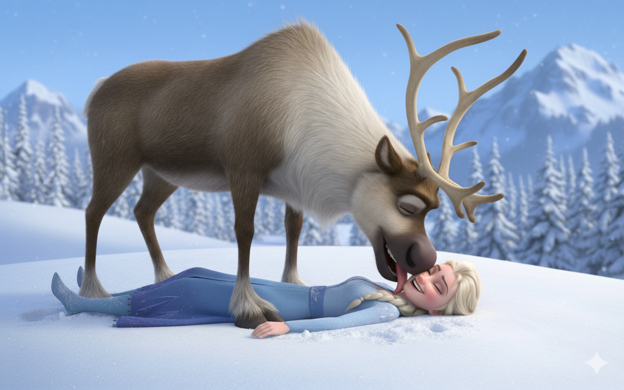 Elsa Seven Hide and Seek: Sven licking Elsa by DevUser1507 on DeviantArt