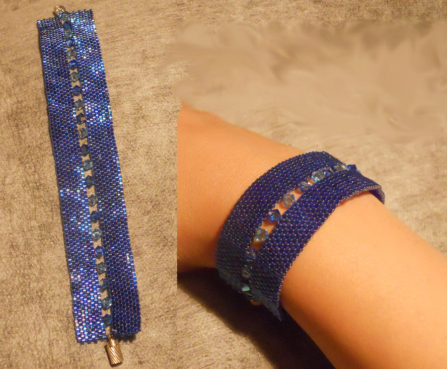 Blue Miyuki Delica Bracelet with Swarovki Crystals