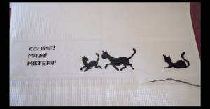 Cross-stitched Dishcloth with Black Cats