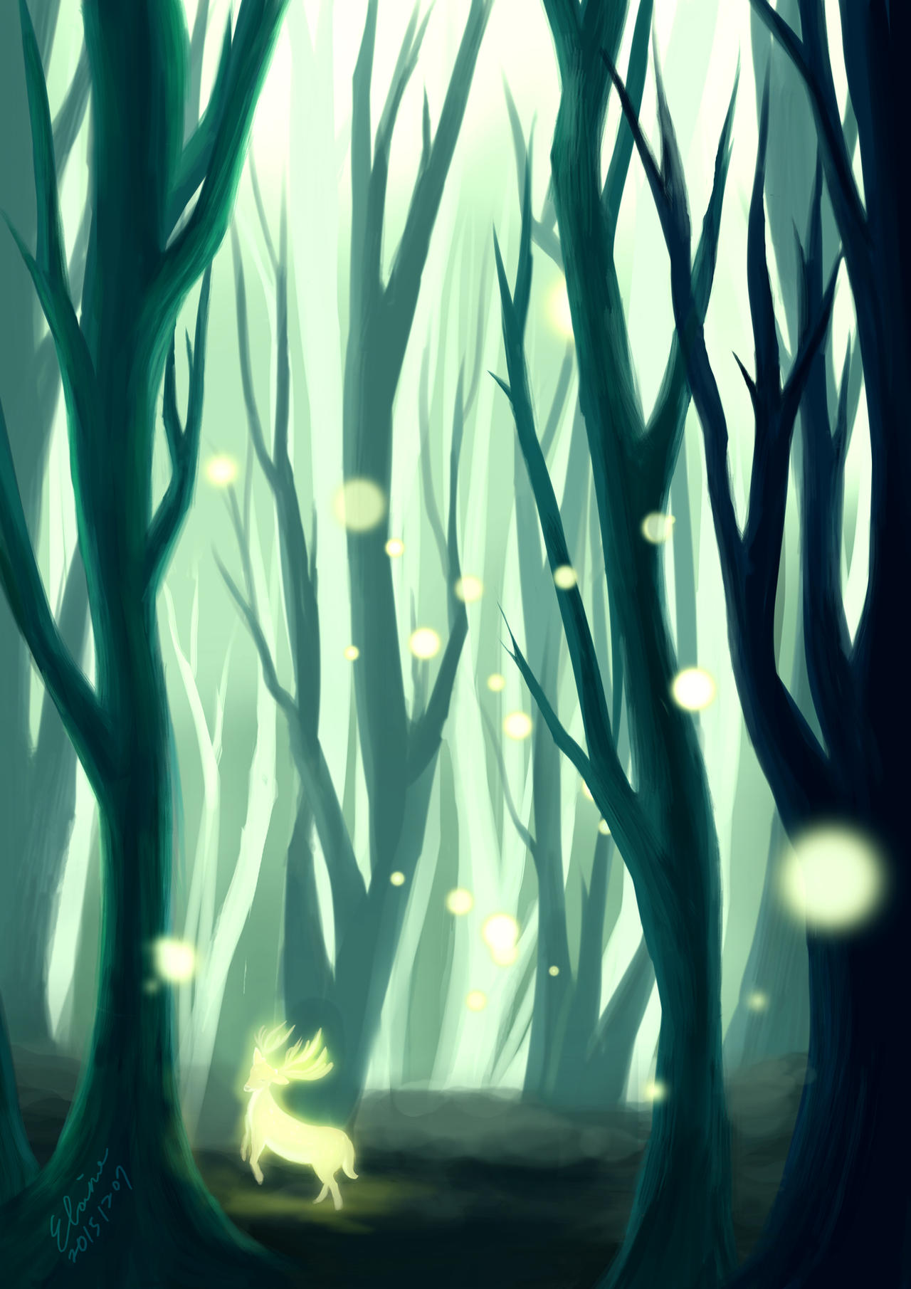 Forest With Green Light