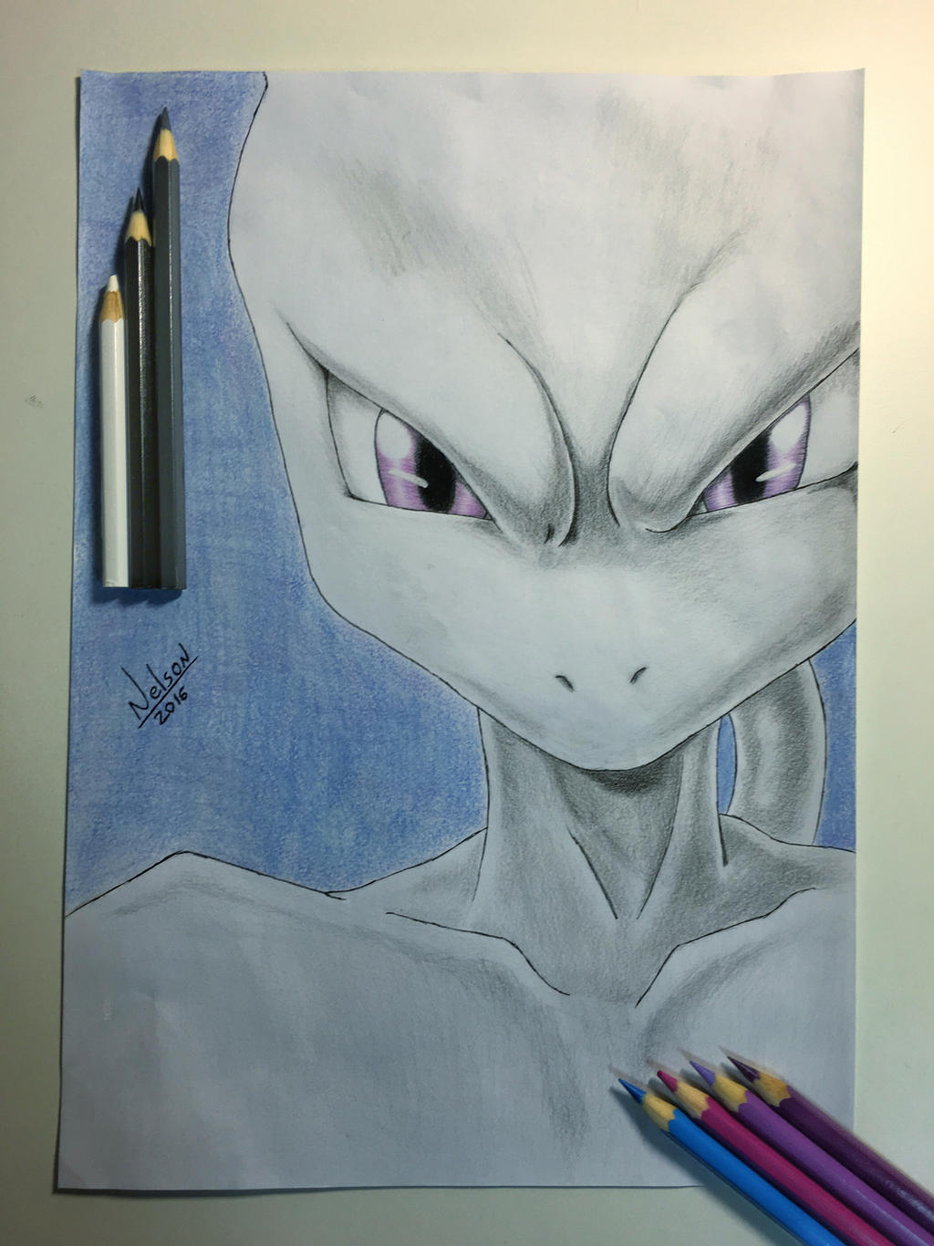 Pokemon Mewtwo - Colored Pencil Drawing