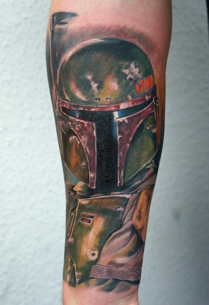 Boba Fett tattoo on forearm